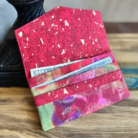 Colorful gold foil Print Cash Envelope/Receipt holder Fabric Handmade Wallet - Picture 2 of 4